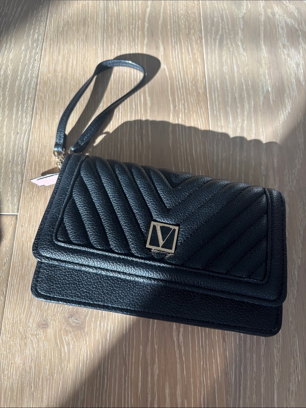 Victoria's Secret Black Quilted Wristlet with Gold Logo